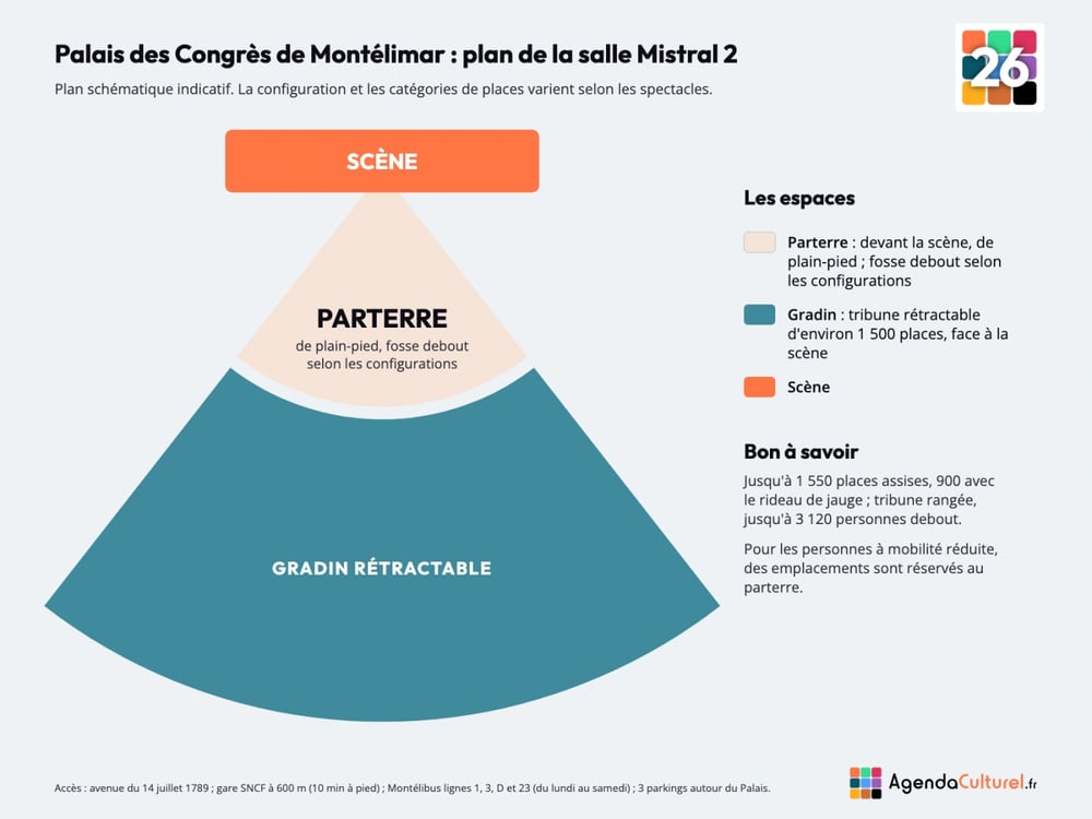 Plan de la salle Mistral 2 du Palais des Congrès Charles Aznavour à Montélimar